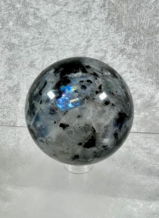 Amazing Rainbow Moonstone Crystal Sphere. Beautiful Rainbow Flash. Very High Quality Crystal Sphere.