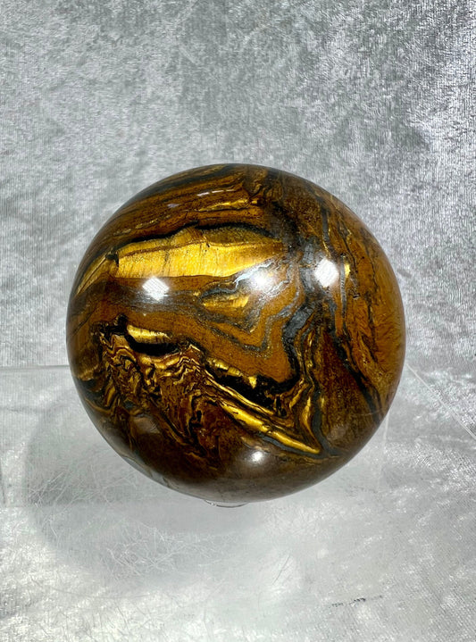 Stunning Tigers Eye And Hematite Crystal Sphere. 70mm. High Quality Rare Crystal. Amazing Patterns And Flash