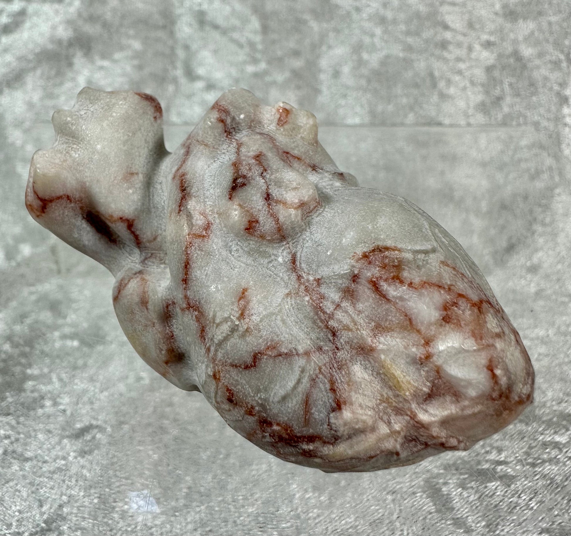 Anatomical Heart Carving in Red Vein Jasper.