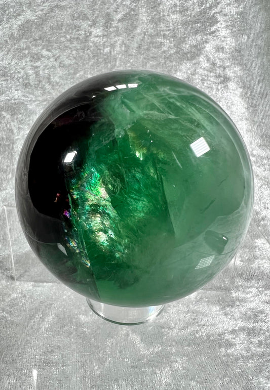 Large Rainbow Fluorite Sphere. 76mm. Very High Quality! Beautiful Rainbows And Colors.