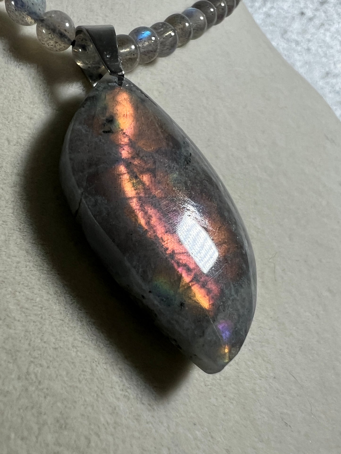 Labradorite Crystal Pendant. Stunning High Quality Jewelry. Custom Made Labradorite Beaded Necklace