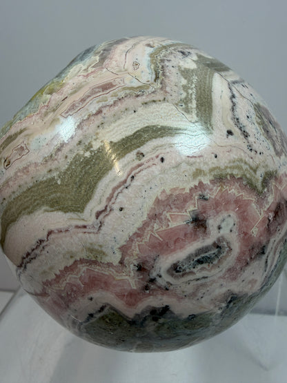 Rhodochrosite Crystal Sphere. 92mm. XL Rare Druzy Display Sphere. Amazing Druzy And Banding