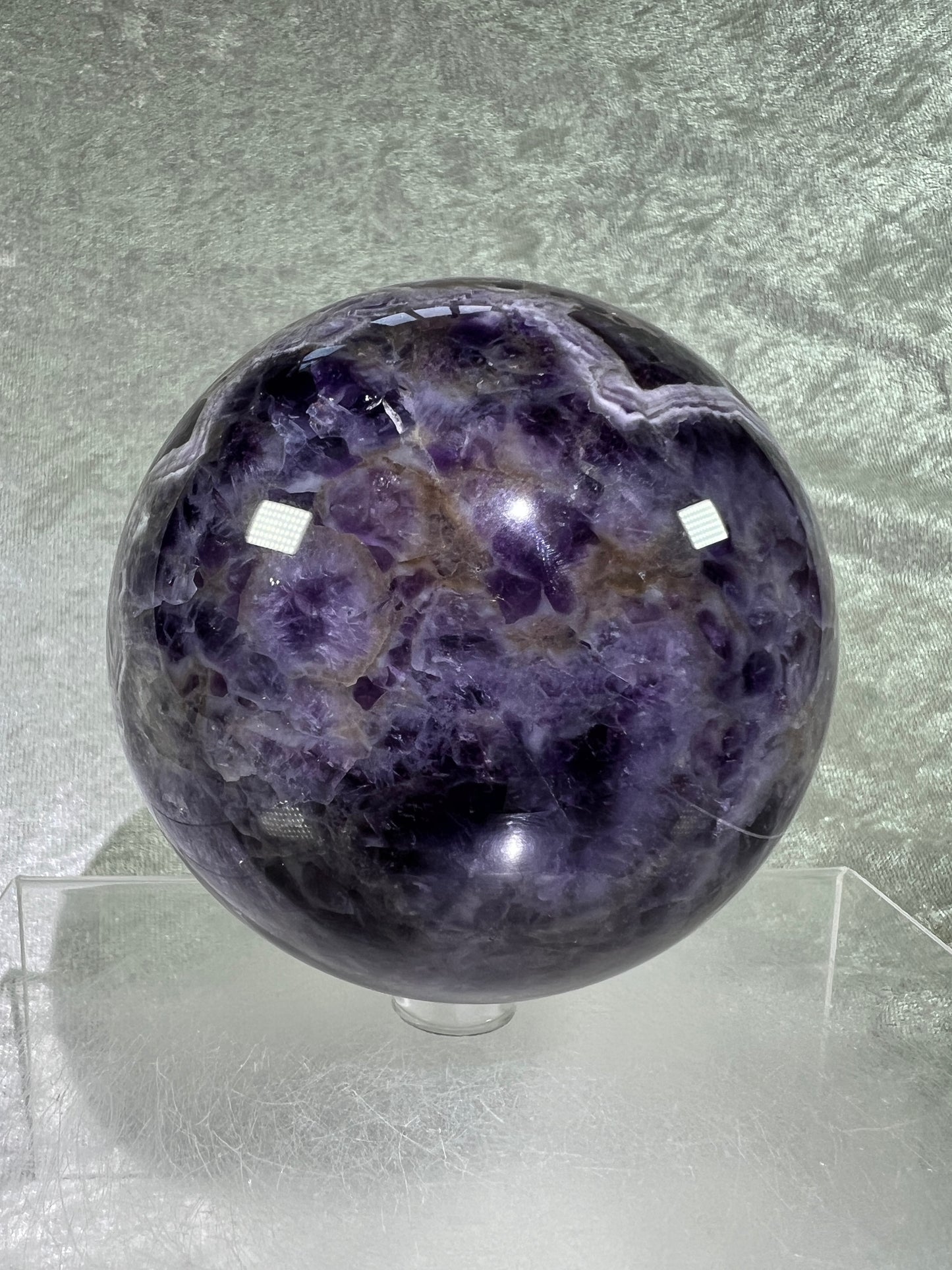 Dream Amethyst Sphere. 88mm. Large Chevron Amethyst Crystal. Beautiful Colors And Patterns