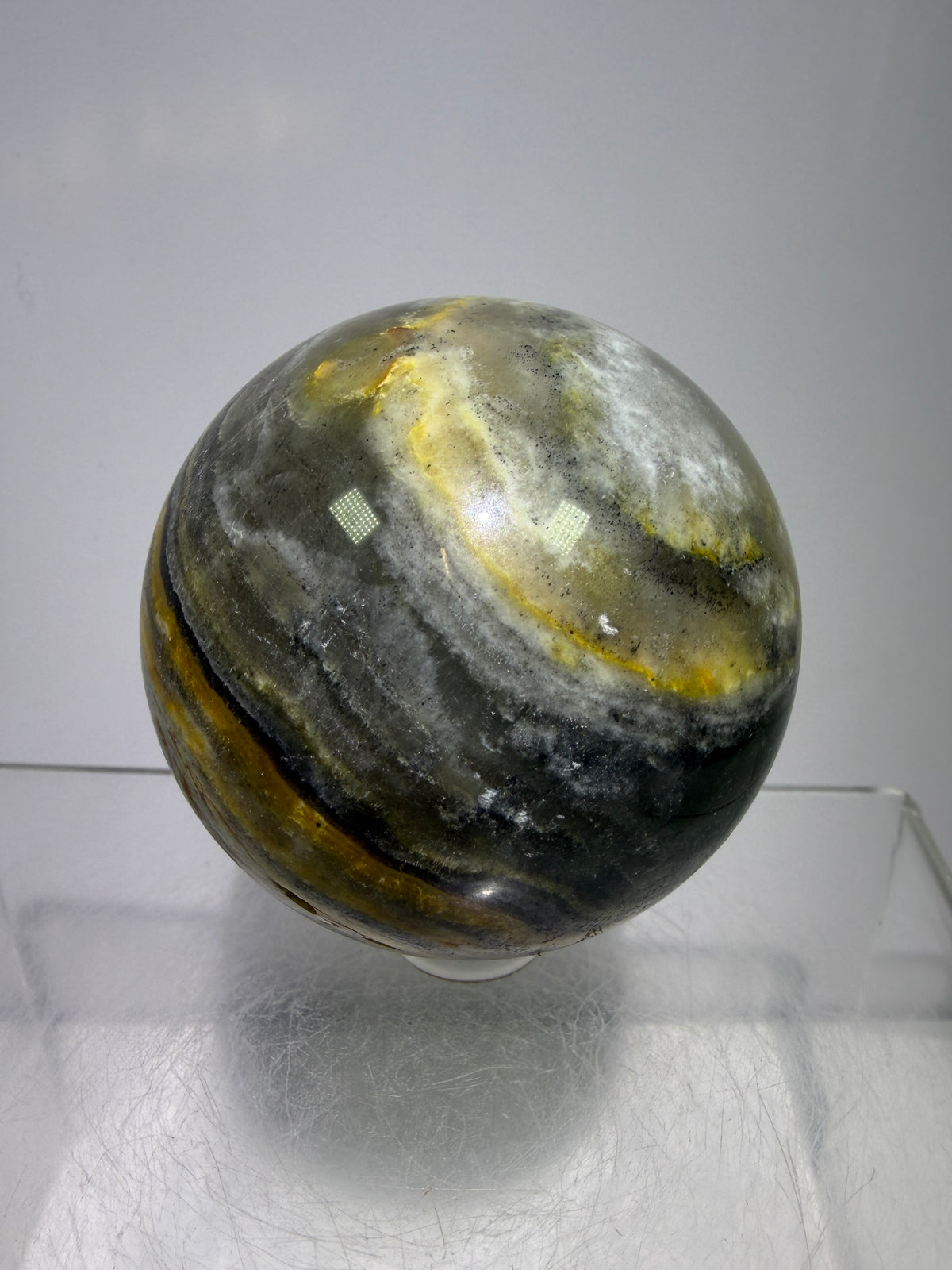 Banded Agate Sphere From Brazil. 57mm. Rare Colors And Patterns On This High Quality Display Sphere