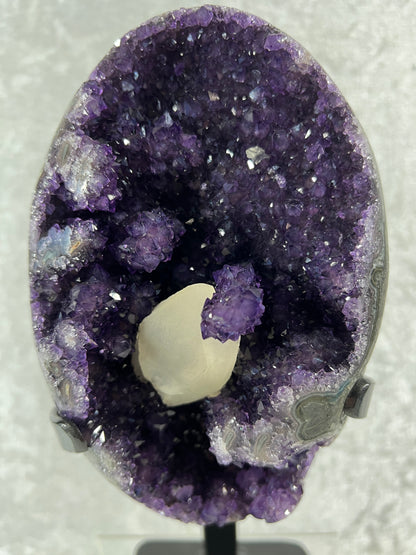 Amethyst And Calcite Geode. World Class Uruguayan Specimen. Gorgeous AA Quality Statement Piece! Custom Made Stand