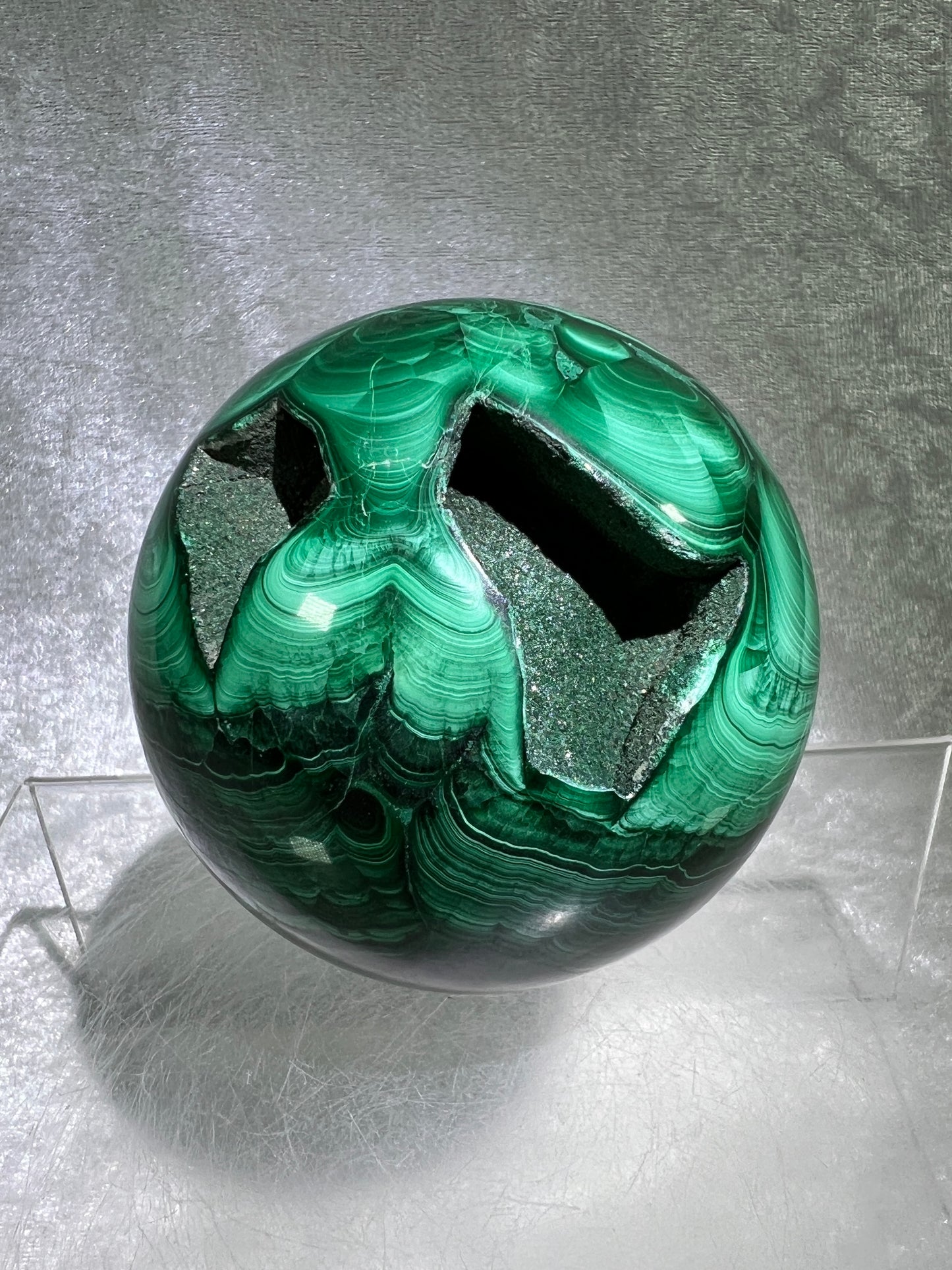 Malachite Crystal Sphere. 72mm. Gorgeous Large Druzy Malachite. Very High Quality Rare Display Sphere.