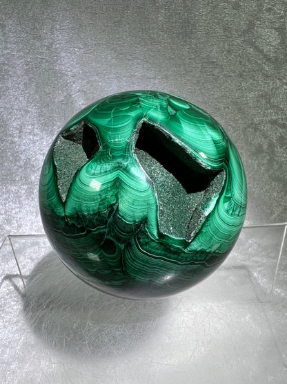 Malachite Crystal Sphere. 72mm. Gorgeous Large Druzy Malachite. Very High Quality Rare Display Sphere.
