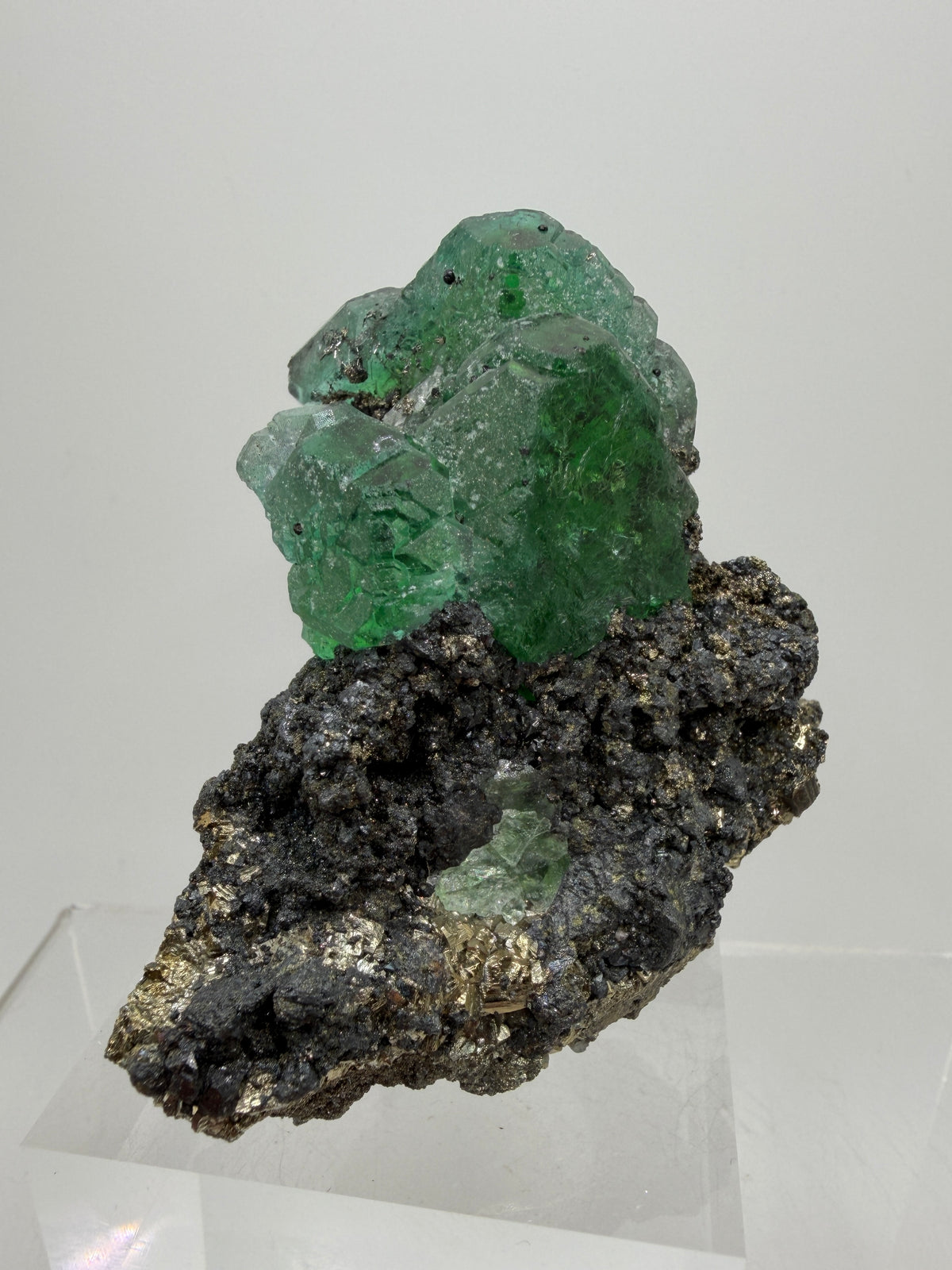 Green Fluorite And Pyrite Specimen From The Famous Milpo Mine In Peru. High Quality Rare Fluorite Specimen. Gorgeous Display Crystal