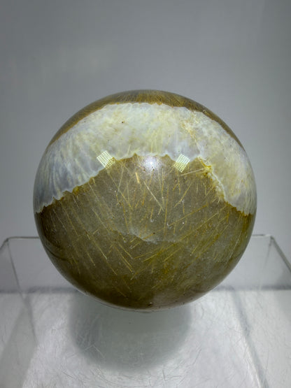 Sagenite Crystal Sphere. 61mm. Incredible Sagenite Plumes With Dendritic Agate. Rare And Unique Crystal Display Sphere