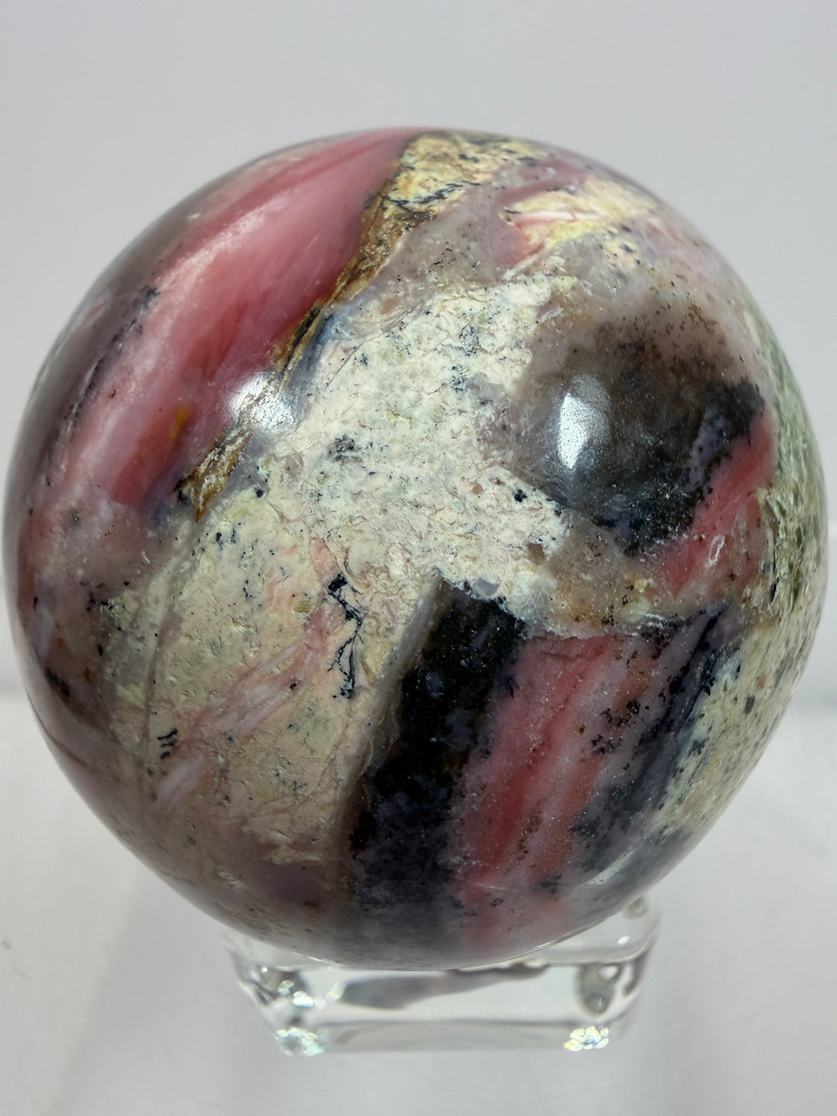 Strawberry Pink Opal Sphere From Peru. Gorgeous Bright Colors And Patterns. Amazing Rare Display Crystal.