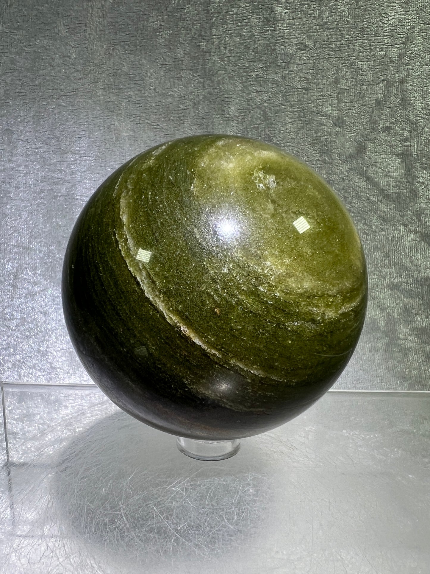 Vesuvianite Crystal Sphere. 71mm. High Quality Idocrase Display Sphere. Incredible Banding And Patterns.
