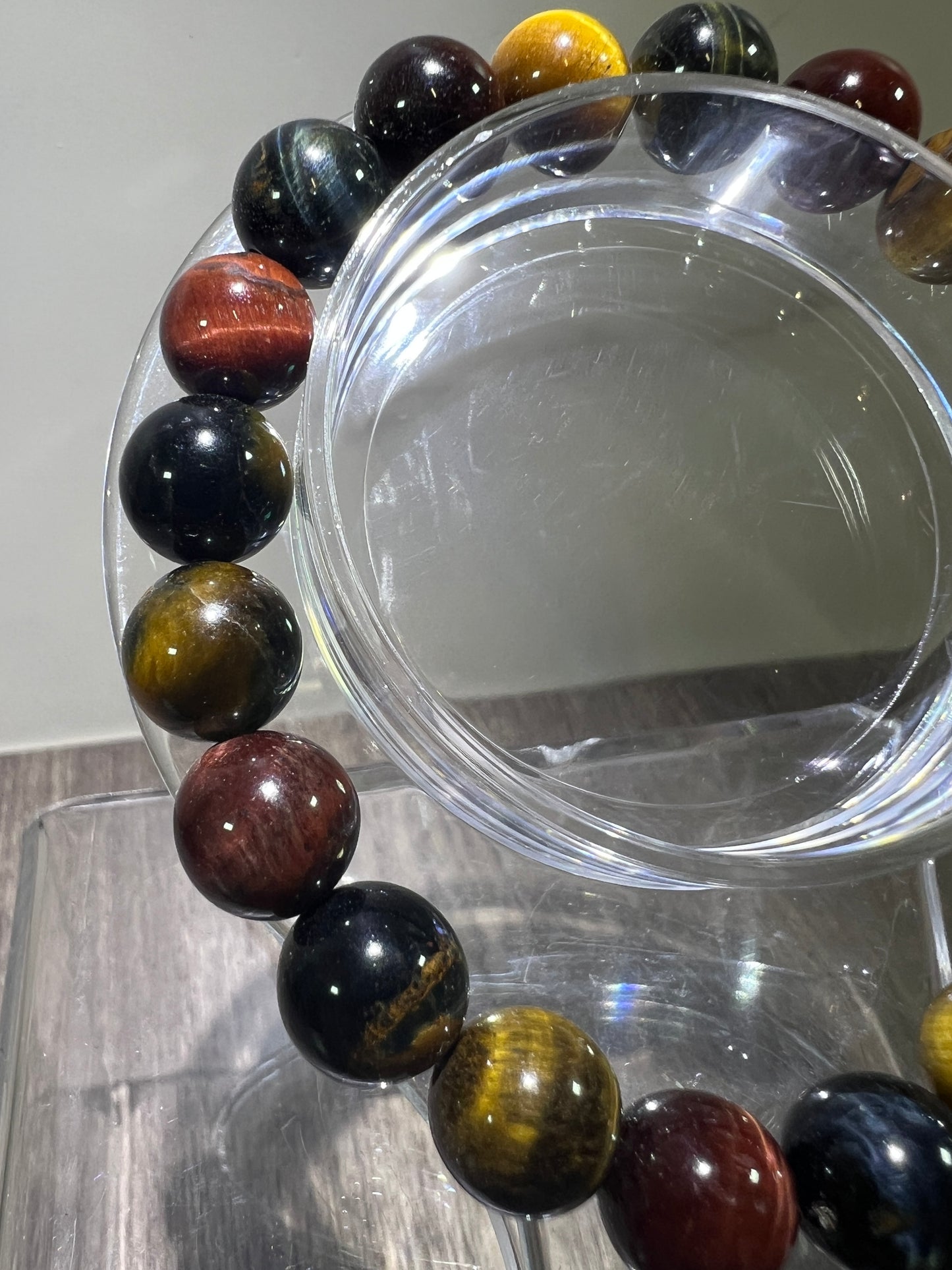 Tigers Eye Crystal Bead Bracelet. Beautiful Red, Blue, And Gold Tigers Eye Bracelet. 10mm