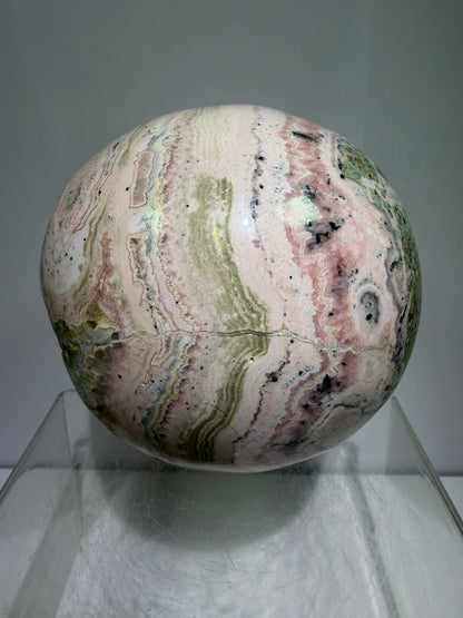 Rhodochrosite Crystal Sphere. 92mm. XL Rare Druzy Display Sphere. Amazing Druzy And Banding