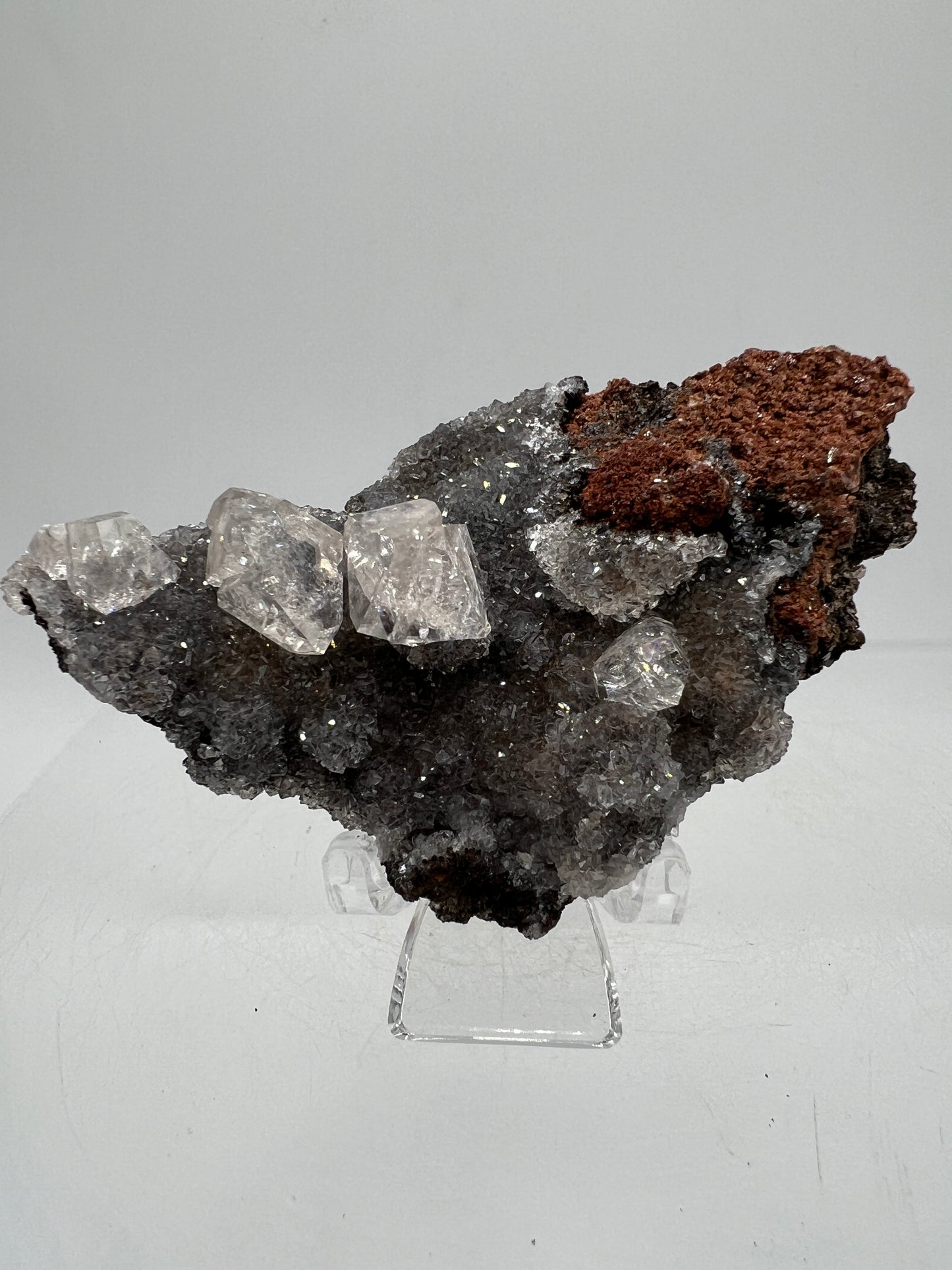 Black Diamond Calcite Specimen. Amazing Silver, Black, And Red Druzy Flash! Beautiful Calcite Crystals On Matrix. High Quality Display Piece