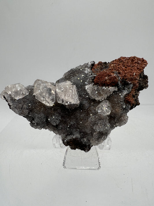 Black Diamond Calcite Specimen. Amazing Silver, Black, And Red Druzy Flash! Beautiful Calcite Crystals On Matrix. High Quality Display Piece