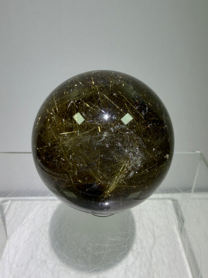 Rutile Quartz Sphere. 49mm. Beautiful Rare Golden Rutilated Quartz. Very Full Of Rutile And Hematite Inclusions