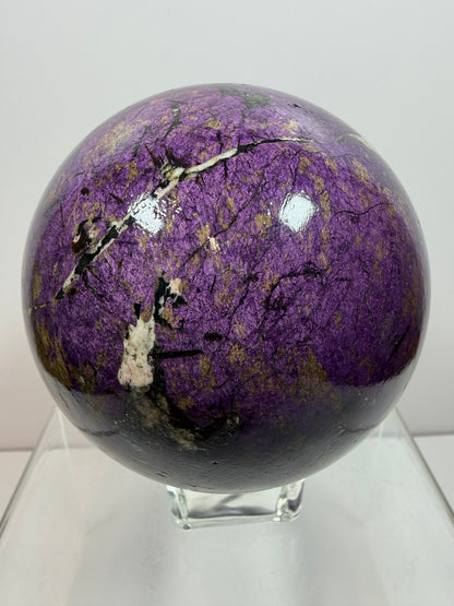 Purpurite Crystal Sphere. 86mm. Extra Large Rare Display Crystal From Brazil. Stunning Purple Flash!