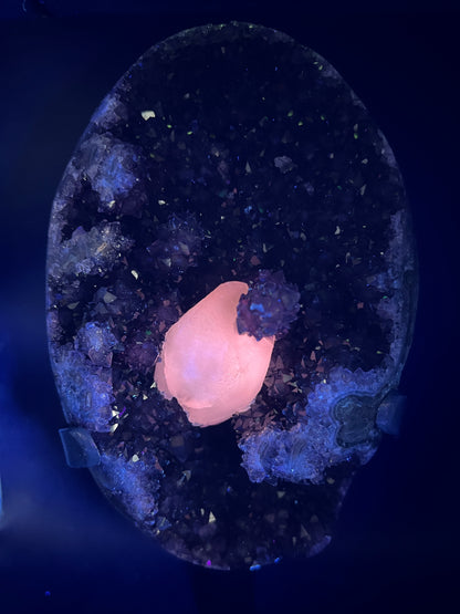 Amethyst And Calcite Geode. World Class Uruguayan Specimen. Gorgeous AA Quality Statement Piece! Custom Made Stand