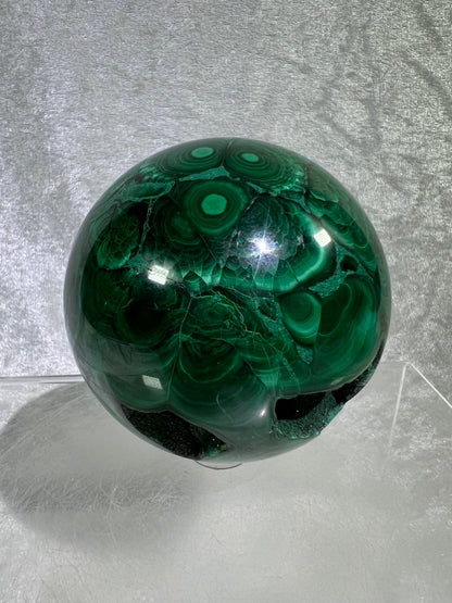 Malachite Crystal Sphere. 72mm. Gorgeous Large Druzy Malachite. Very High Quality Rare Display Sphere.