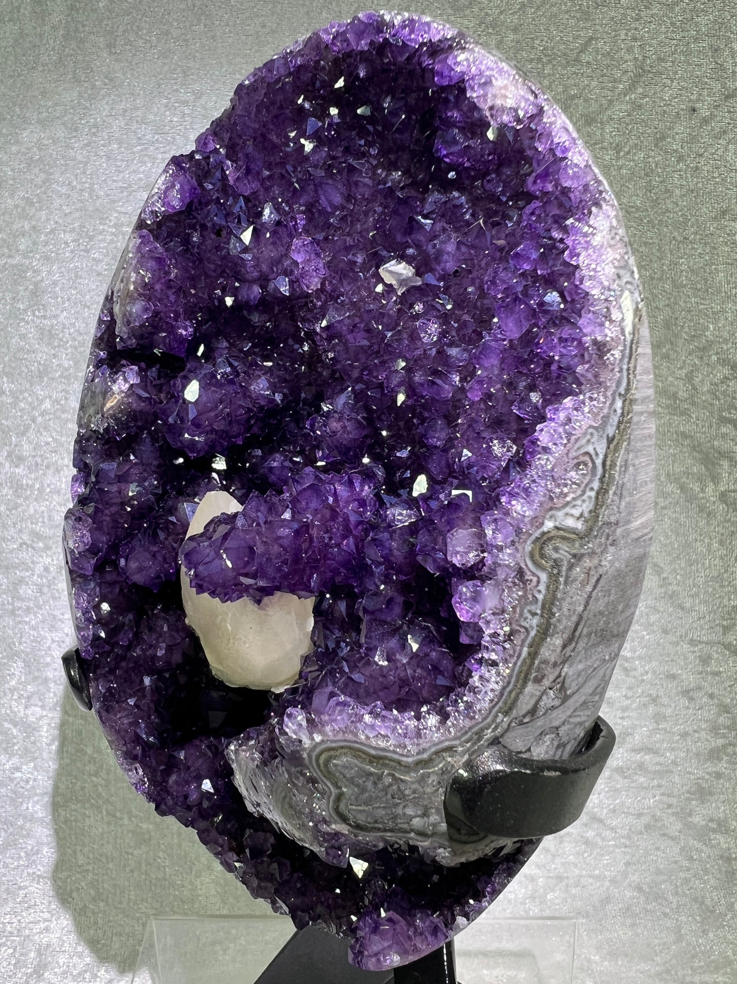 Amethyst And Calcite Geode. World Class Uruguayan Specimen. Gorgeous AA Quality Statement Piece! Custom Made Stand