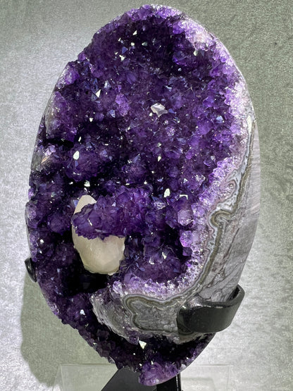 Amethyst And Calcite Geode. World Class Uruguayan Specimen. Gorgeous AA Quality Statement Piece! Custom Made Stand