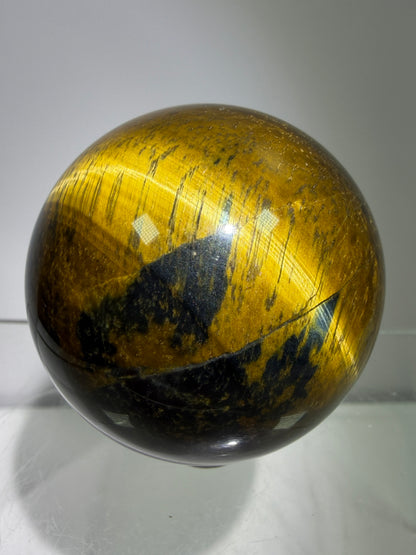 Blue Tigers Eye Sphere. Rare Blue And Gold Hawks Eye Crystal. Beautiful Colors And Flash