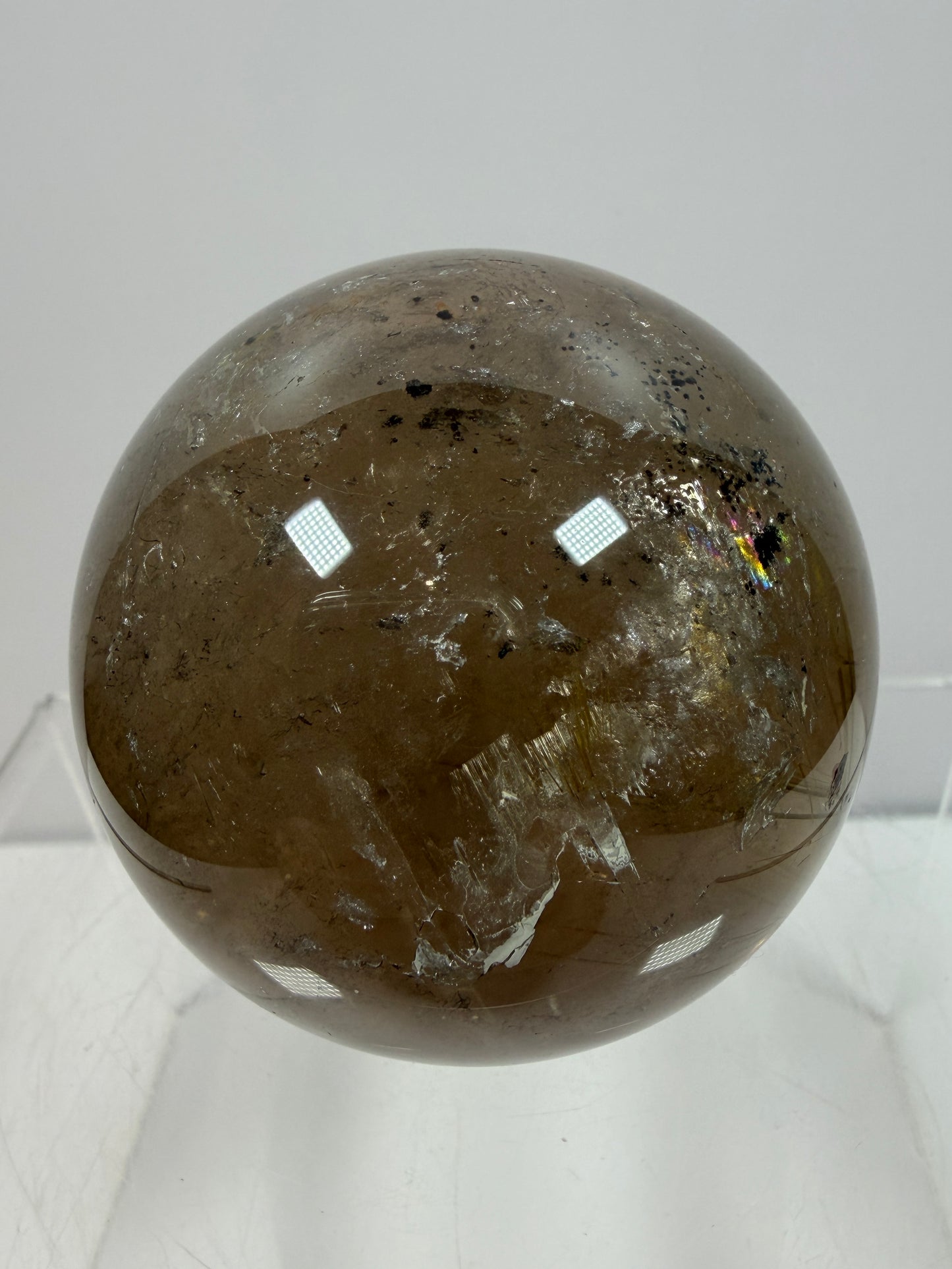 Rutile Quartz Sphere. 58mm. Unique Smoky Quartz With Beautiful Golden Rutile Inclusions.