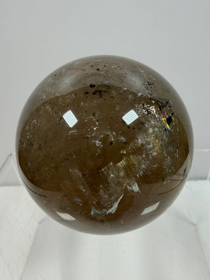 Rutile Quartz Sphere. 58mm. Unique Smoky Quartz With Beautiful Golden Rutile Inclusions.
