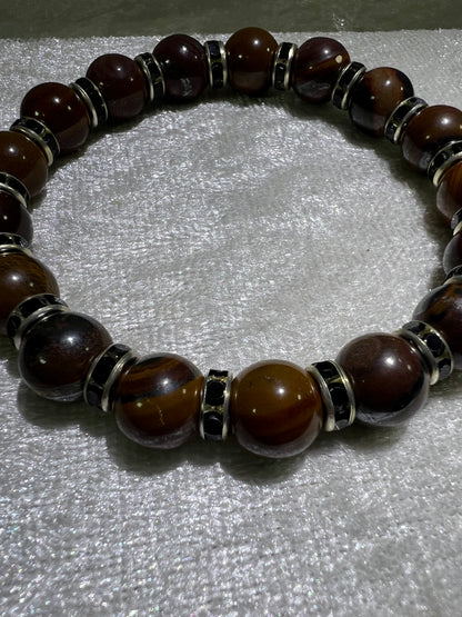 Tiger Iron Crystal Bead Bracelet. 10mm. Gorgeous Rare Crystal Bracelet With Amazing Spacers.