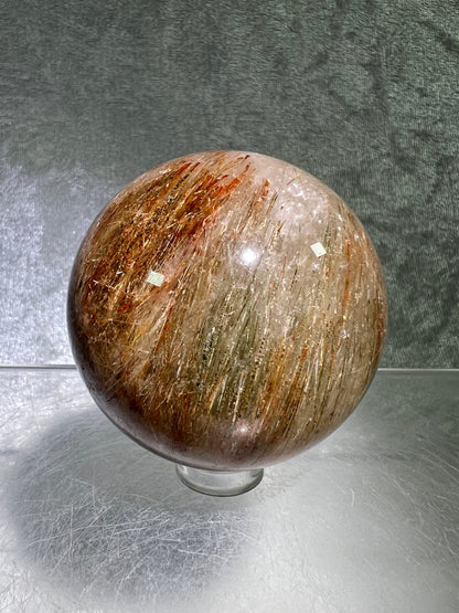 Tourmalinated Quartz Sphere. 53mm. Gorgeous Red And Green Tourmaline Inclusions. Stunning Rare Display Sphere.