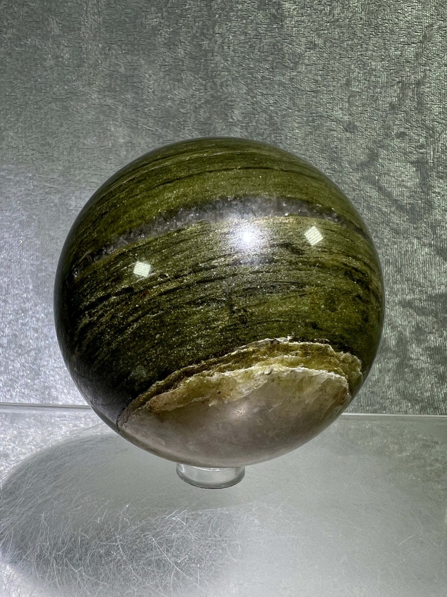 Vesuvianite Crystal Sphere. 71mm. High Quality Idocrase Display Sphere. Incredible Banding And Patterns.