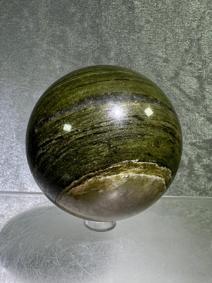 Vesuvianite Crystal Sphere. 71mm. High Quality Idocrase Display Sphere. Incredible Banding And Patterns.