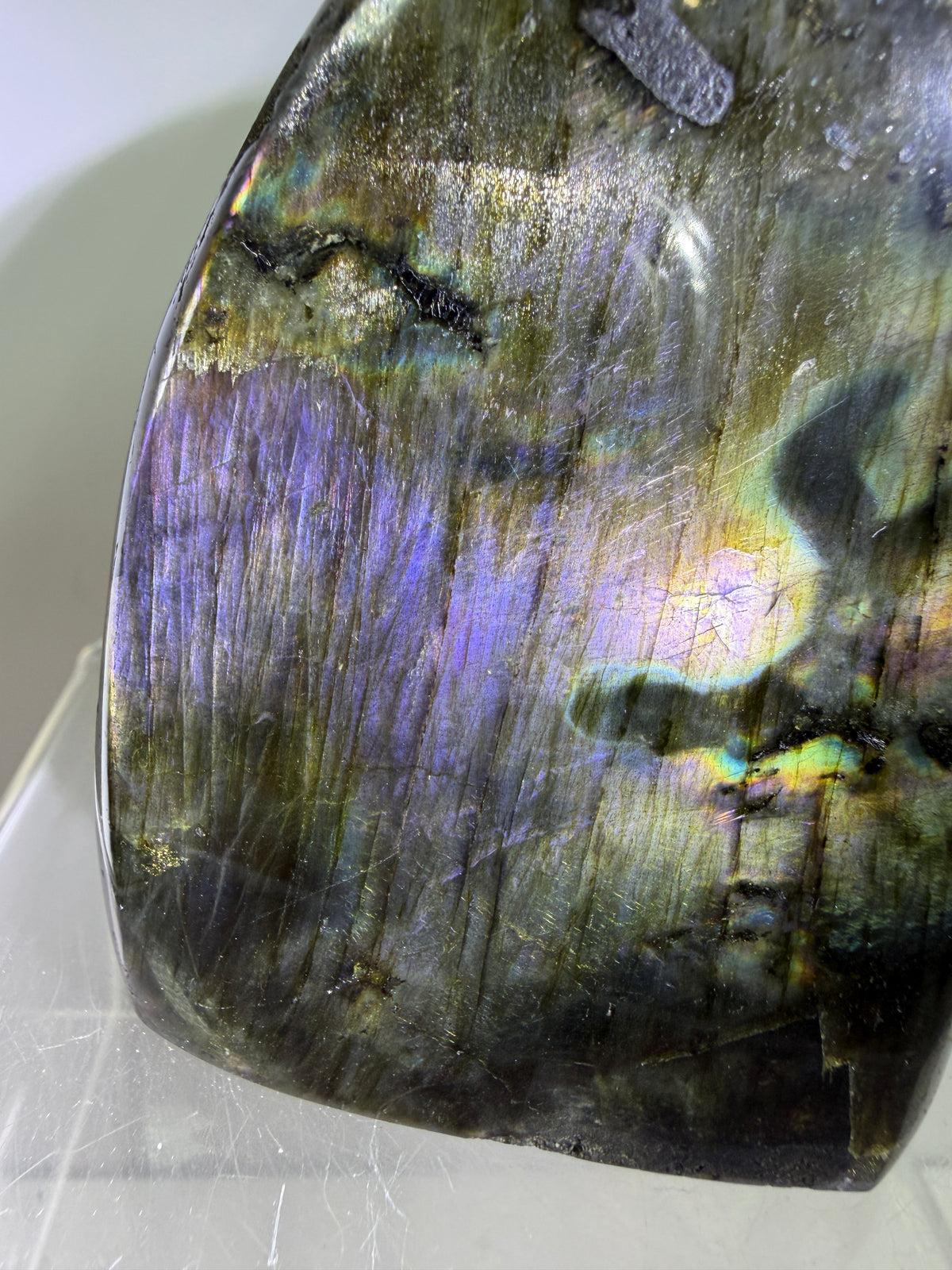 Labradorite Polished Freeform. Gorgeous Purple Rainbow Flash Spectrolite From Madagascar. High Quality Display Crystal.