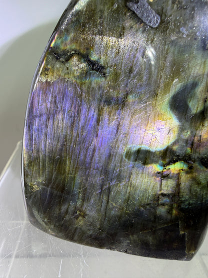 Labradorite Polished Freeform. Gorgeous Purple Rainbow Flash Spectrolite From Madagascar. High Quality Display Crystal.