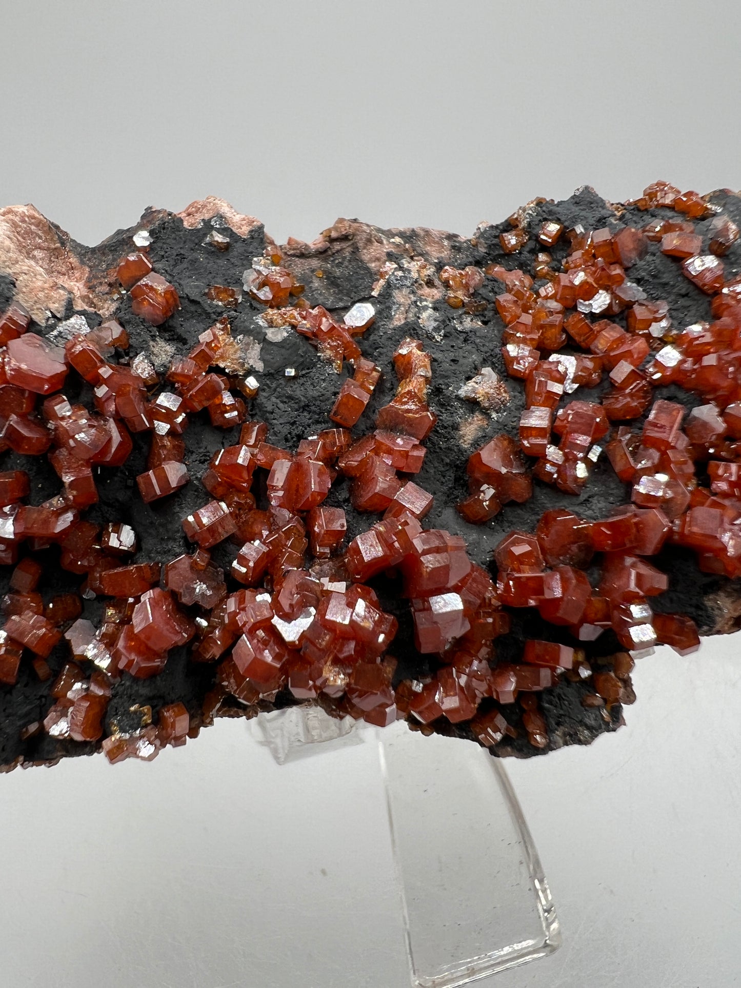 Vanadinite On Goethite Matrix. Stunning Color Contrast. Gorgeous Mineral Specimen From Morocco
