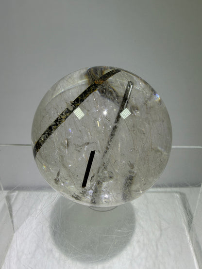 Rutile Quartz Sphere. 49mm. High Quality Rutile And Tourmaline Quartz. Very Rare Combination Of Inclusions.