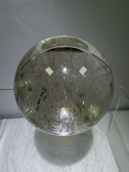 Rutile Quartz Sphere. 51mm. Rare Gold And Silver Rutilated Quartz With Amazing Rainbows.