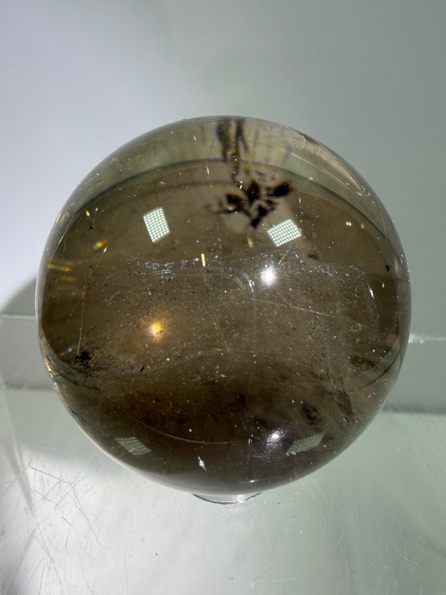 Rutile Quartz Sphere. 46mm. Unique Smoky Quartz With Stunning Golden Rutile Inclusions.