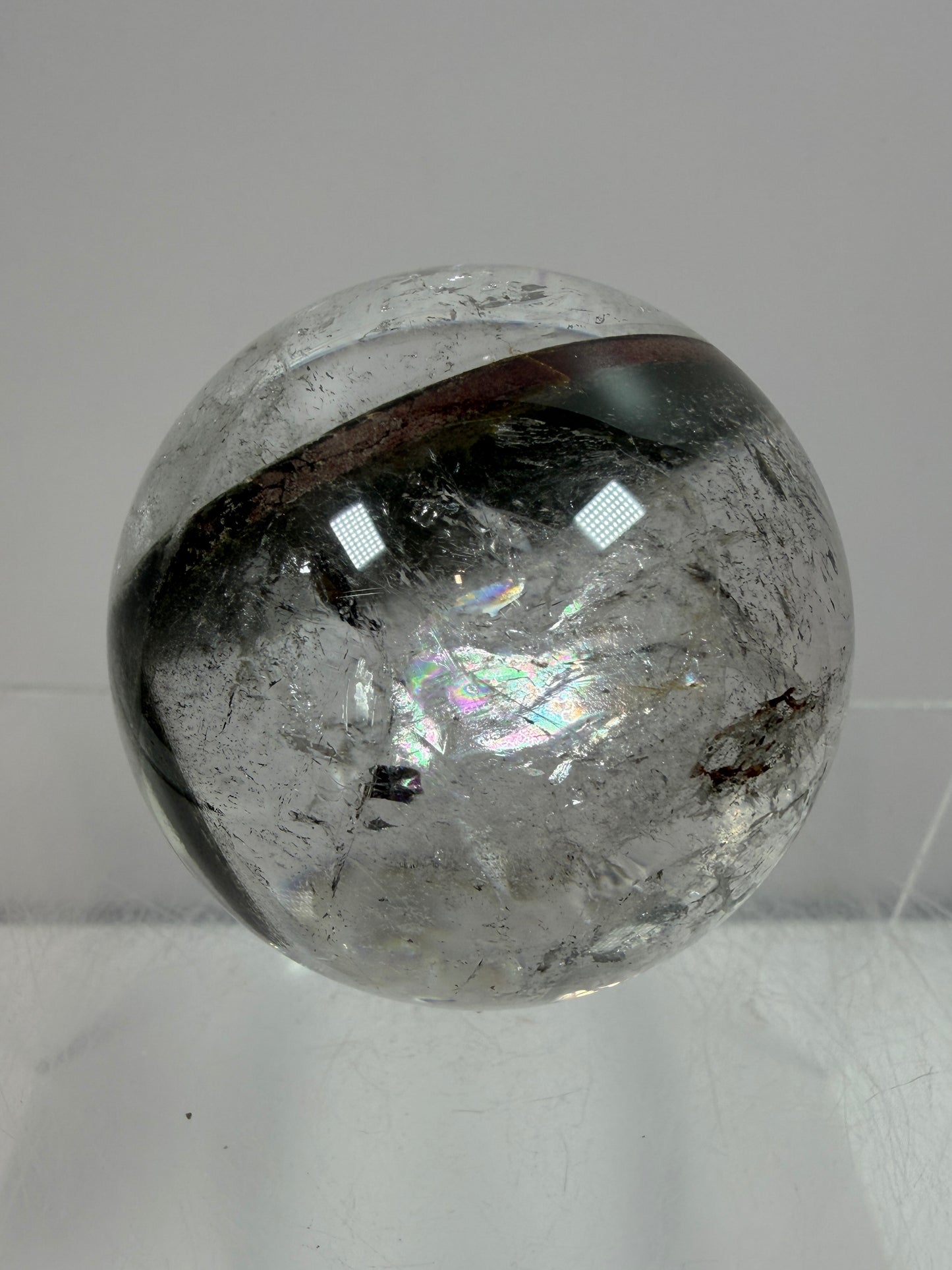 Garden Quartz Lodolite Sphere. 48mm. High Quality Landscape Quartz With Rainbows. Scenic Quartz With Excellent Clarity