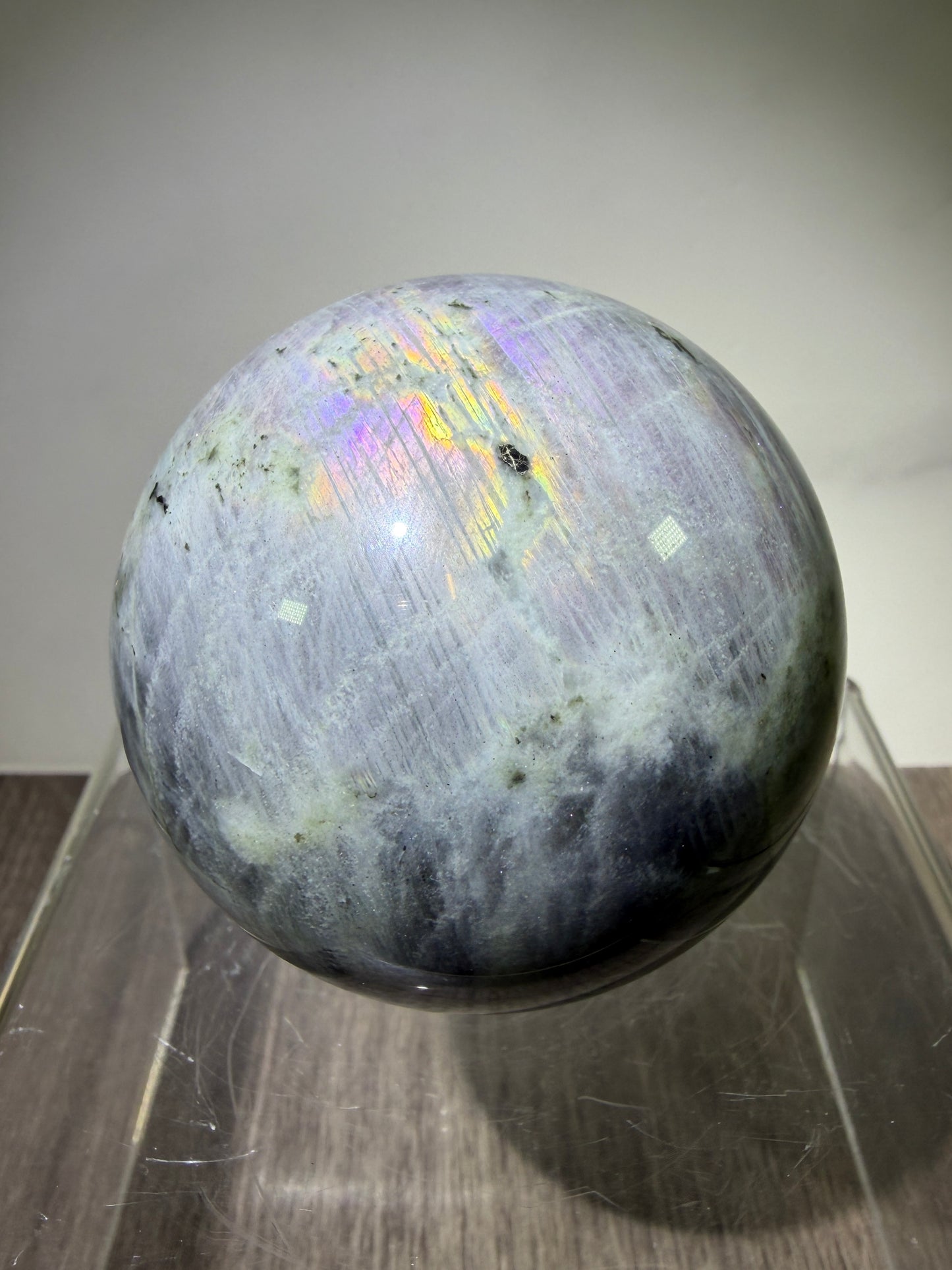 Labradorite Crystal Sphere. 61mm. Stunning Pink Rainbow Flash. Gorgeous Display Sphere.