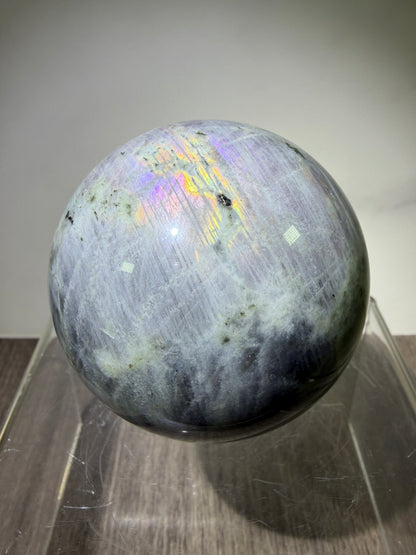 Labradorite Crystal Sphere. 61mm. Stunning Pink Rainbow Flash. Gorgeous Display Sphere.