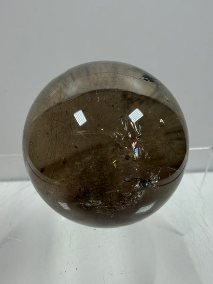 Rutile Quartz Sphere. 46mm. Unique Smoky Quartz With Stunning Golden Rutile Inclusions.