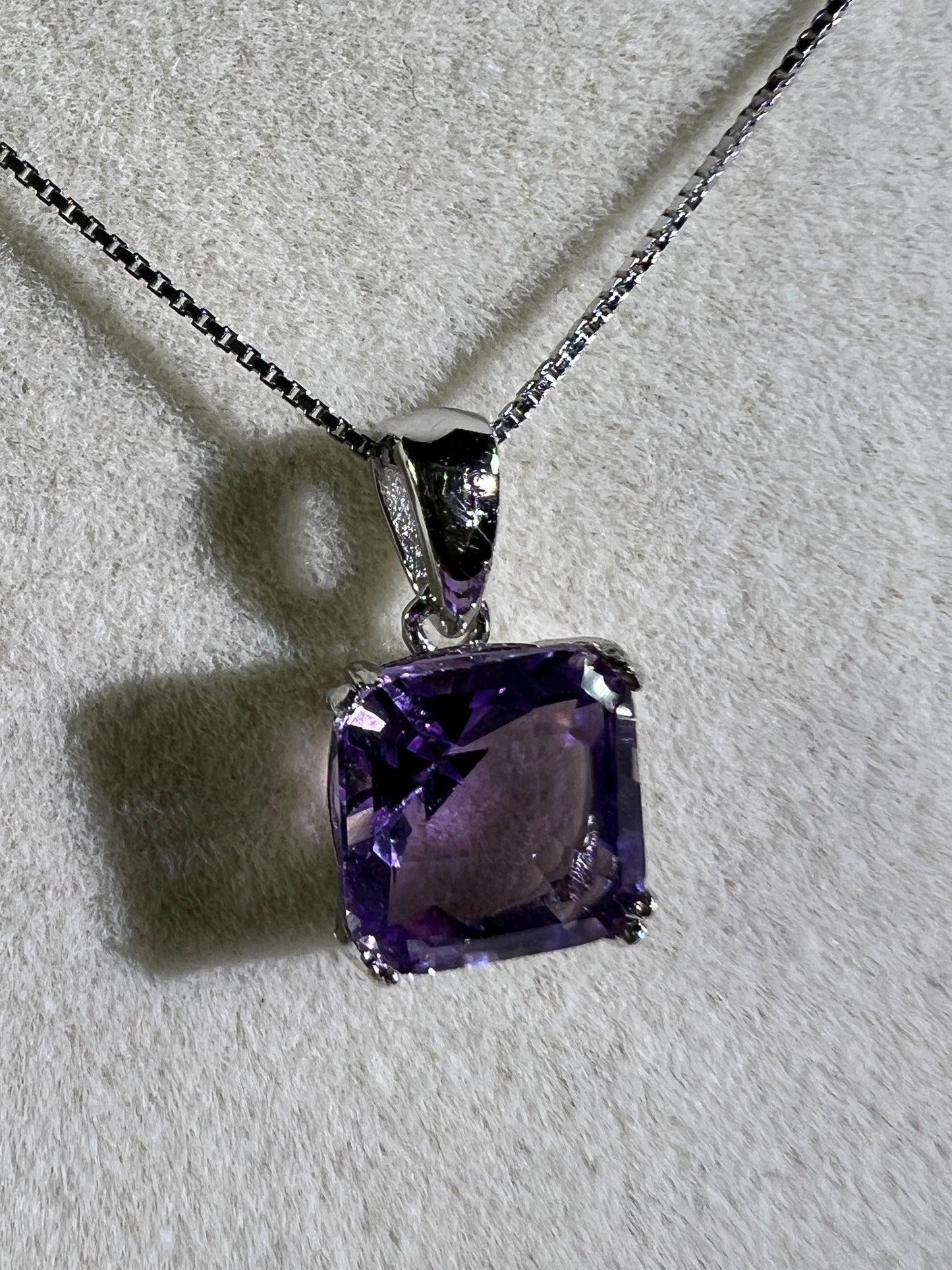 Amethyst Crystal Pendant. S925 Silver Setting And Necklace. Gorgeous Purple Gemstone.
