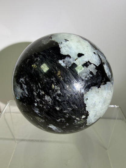 Rainbow Moonstone Sphere. 71mm. Rare Rainbow And Blue Flash! High Quality Display Sphere