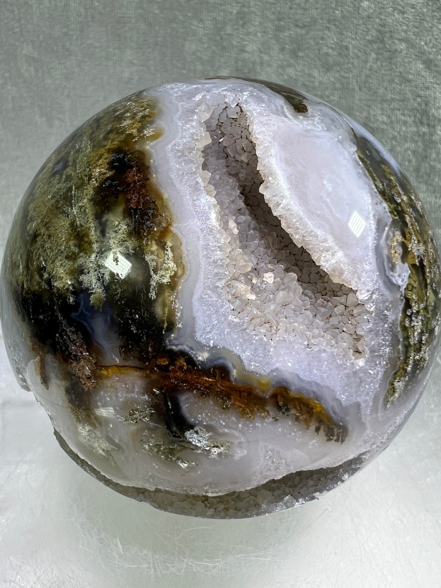 Moss Agate Sphere. 76mm. Amazing Druzy Scenic Moss Agate. Rare Colors With Gorgeous Patterns.