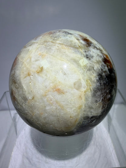 Black Moonstone And Sunstone Crystal Sphere. 64mm. Stunning Bright Flash. Gorgeous Display Sphere