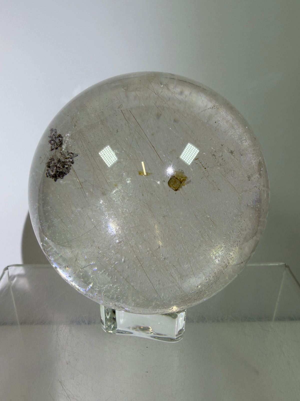 Rutile Quartz Sphere. 68mm. Rare Rutilated Quartz With Lodolite And Pyrite Inclusions. Amazing Display Sphere.