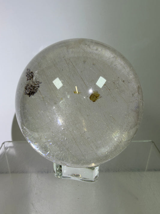 Rutile Quartz Sphere. 68mm. Rare Rutilated Quartz With Lodolite And Pyrite Inclusions. Amazing Display Sphere.