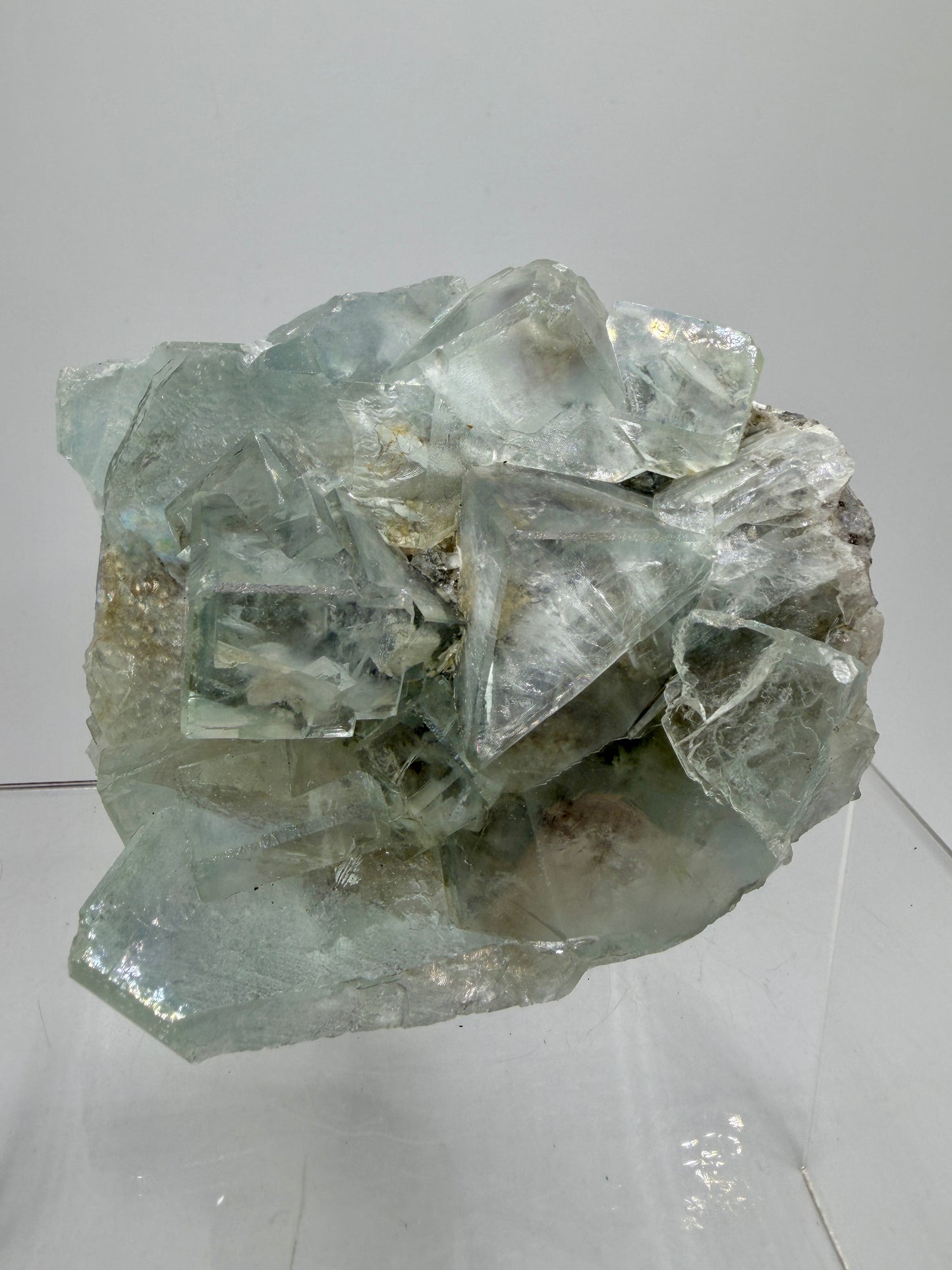 Fluorite Cubes Specimen With Iridescent Rainbows And Garden Inclusions. Gorgeous Rare Xianghualing Green Fluorite. Very Special Display Crystal