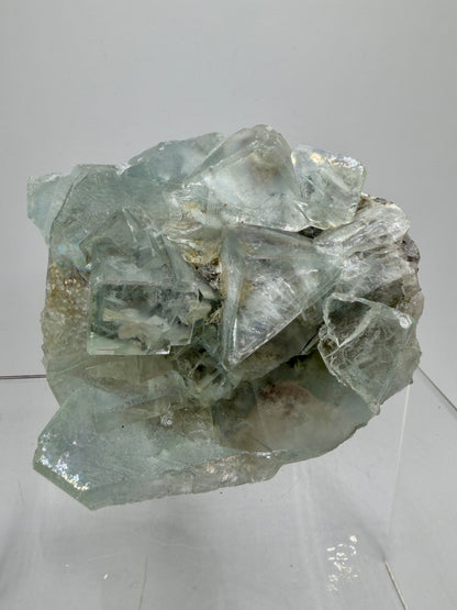 Fluorite Cubes Specimen With Iridescent Rainbows And Garden Inclusions. Gorgeous Rare Xianghualing Green Fluorite. Very Special Display Crystal